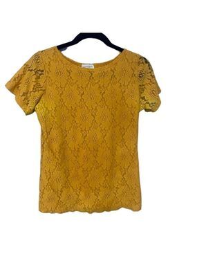 Lace Blouse Women’s Small Layered Romantic Chic Top Worn Out Mustard color